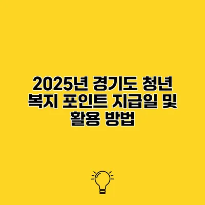 2025년 경기도 청년 복지 포인트 지급일 및 활용 방법