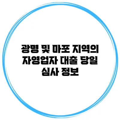 광명 및 마포 지역의 자영업자 대출 당일 심사 정보