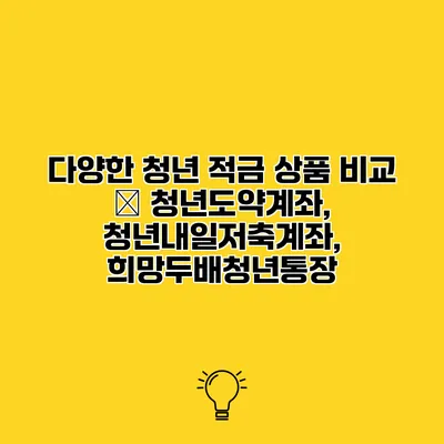 다양한 청년 적금 상품 비교 – 청년도약계좌, 청년내일저축계좌, 희망두배청년통장