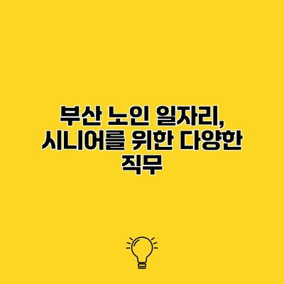 부산 노인 일자리, 시니어를 위한 다양한 직무
