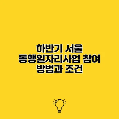 하반기 서울 동행일자리사업 참여 방법과 조건